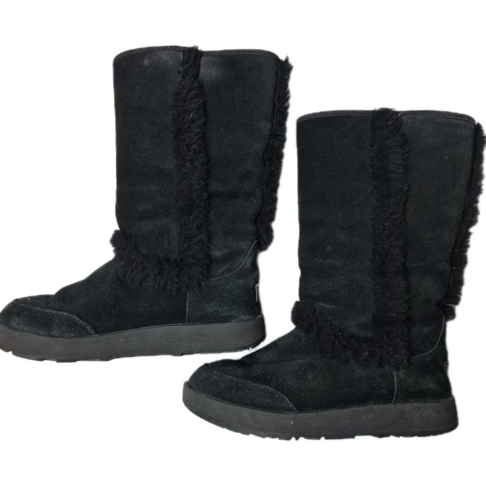 UGG 1017511 Adirondack Grandle Black Suede Sheepskin Boots Vibram Sole Women's 8